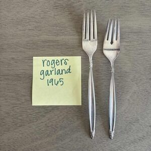 2 1847 Rogers Bros Garland 1965 Silverplate‎ Dinner Forks 7.5" Flatware